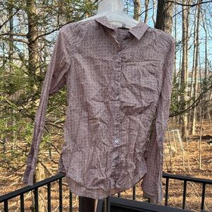 Halogen Patterned button down Shirt - Brown, circles, pocket on front sz. S